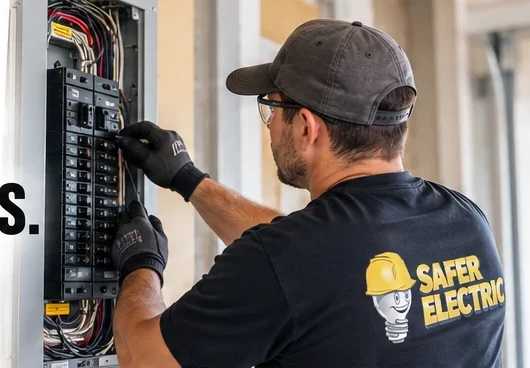 Safer Electric technician working at a residential electrical panel